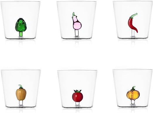 Vaso de cristal de diseño italiano, con figuras en el interior.