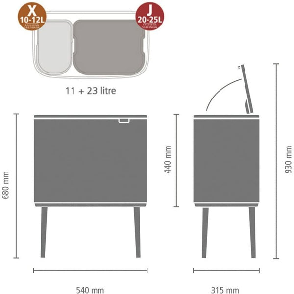 Cubo pedal Bo 11+23 litros medidas bolsas