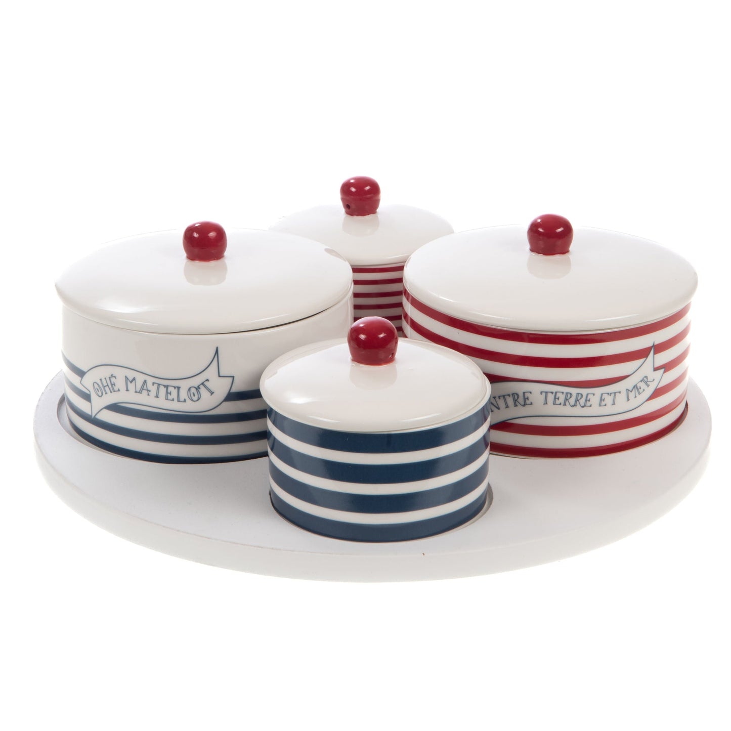 Set Juego de tarros cerámica bandeja y 4 Boles Marinière
