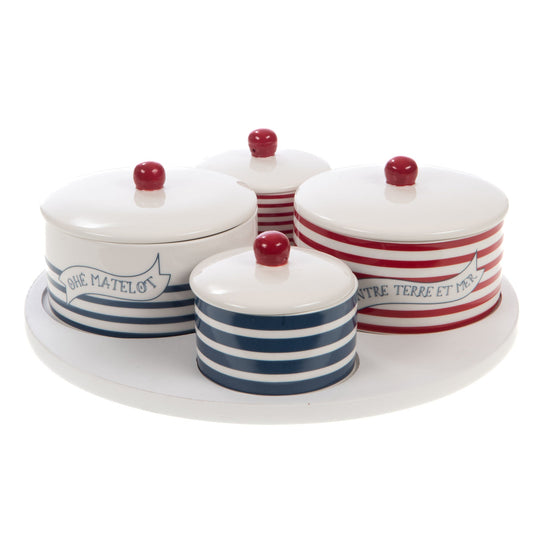 Set Juego de tarros cerámica bandeja y 4 Boles Marinière