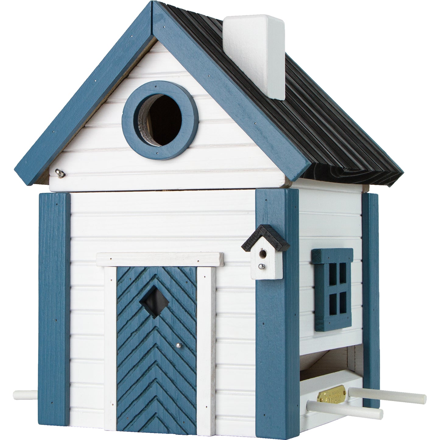 Comedero y nidal pajaros Casa Blanca y Azul