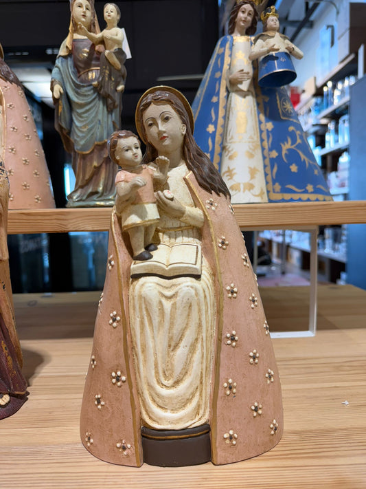Virgen con Niño Jesus rosa antiguo y crema 28cm