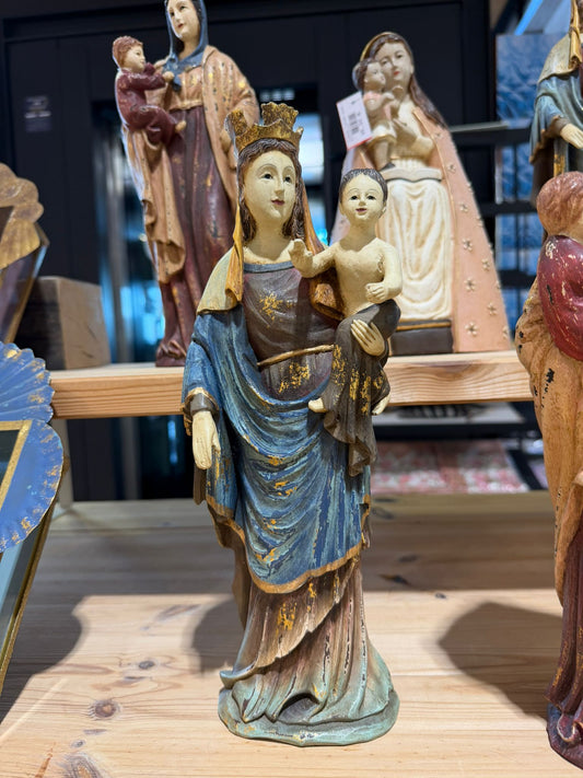 Virgen Madre con Niño – Figura en madera policromada 13x9x31cm