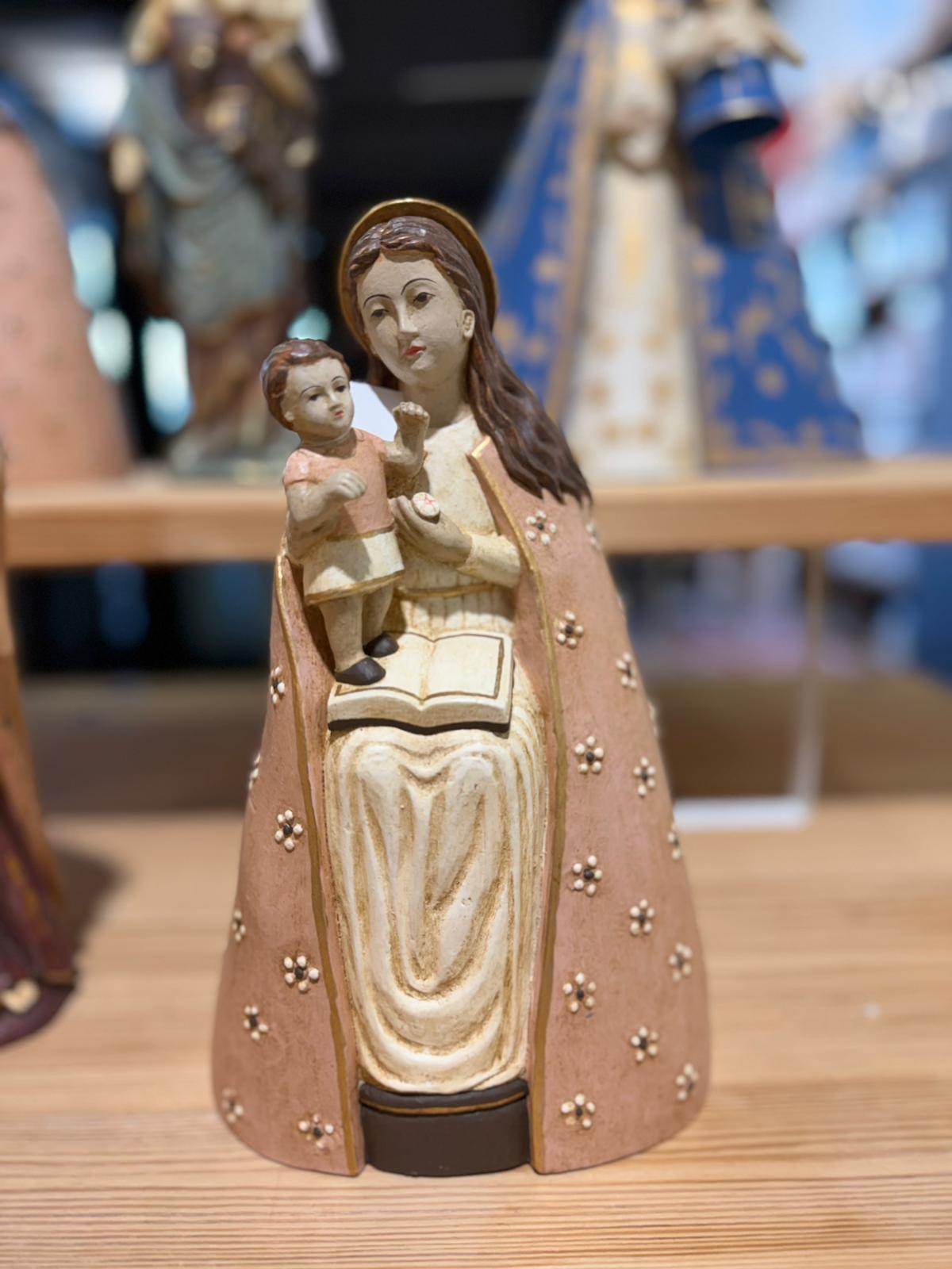 Virgen con Niño Jesus rosa antiguo y crema 28cm