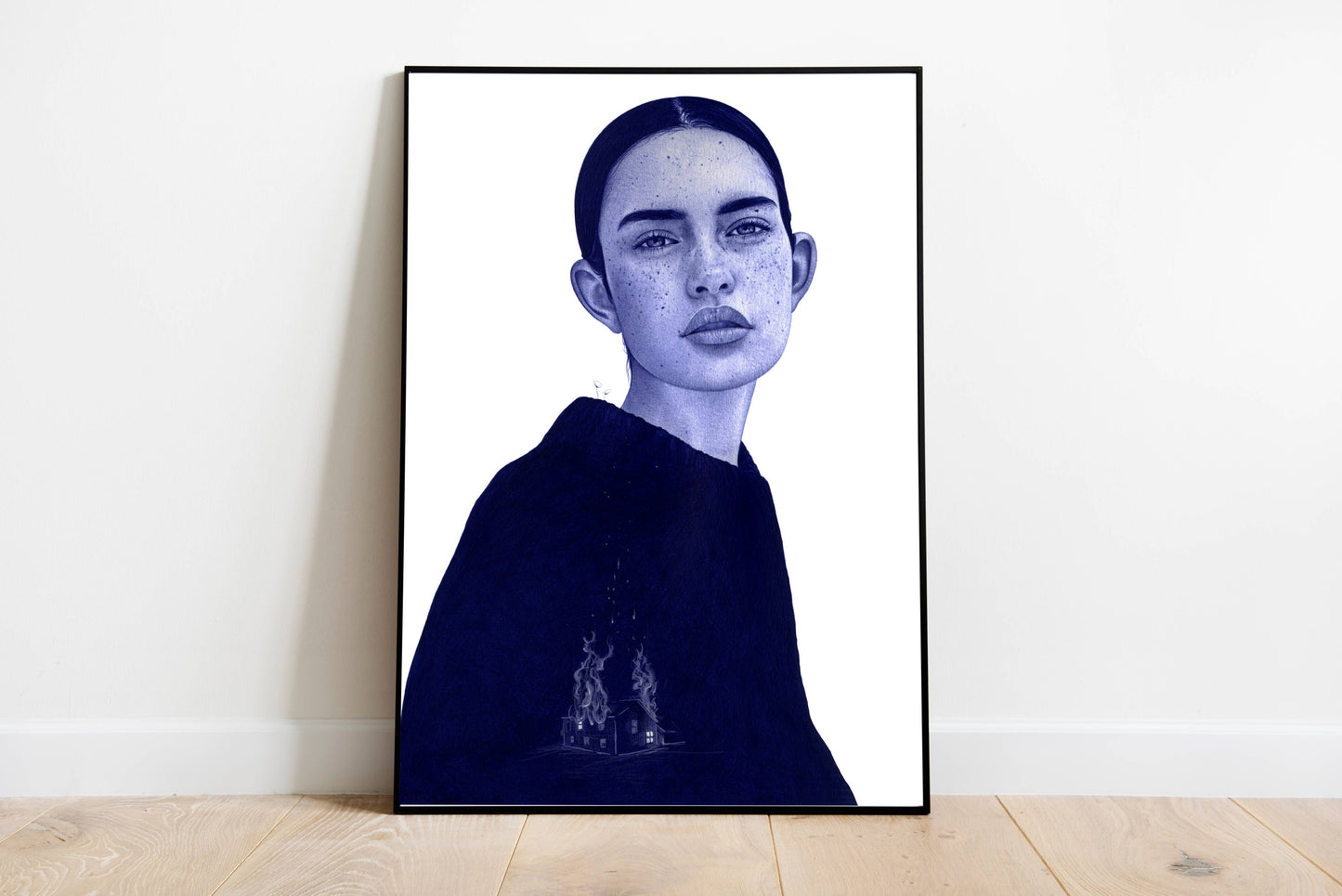 Ilustración de Belén Diz Enmarcada en Madera Blanco y Paspartú. Impresión Digital. Firmada a Mano por la autora. ARDE
