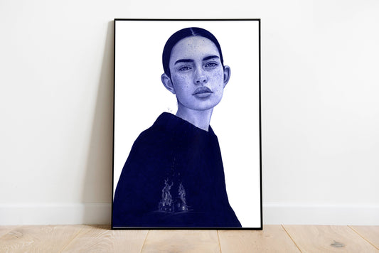 Ilustración de Belén Diz Enmarcada en Madera Blanco y Paspartú. Impresión Digital. Firmada a Mano por la autora. ARDE
