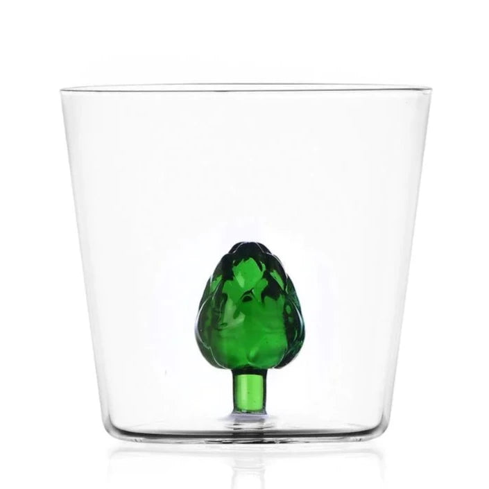 Vaso de cristal de diseño italiano, con figuras en el interior.