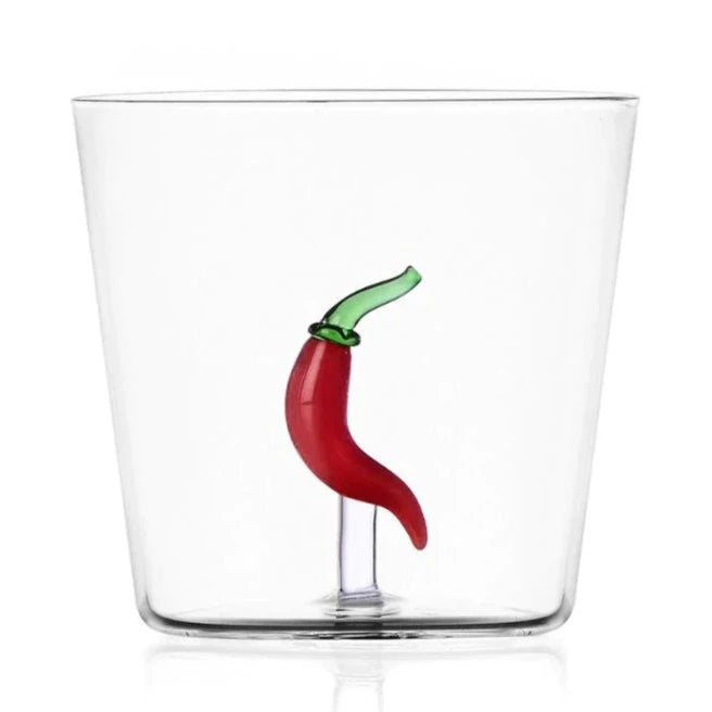 Vaso de cristal de diseño italiano, con figuras en el interior.